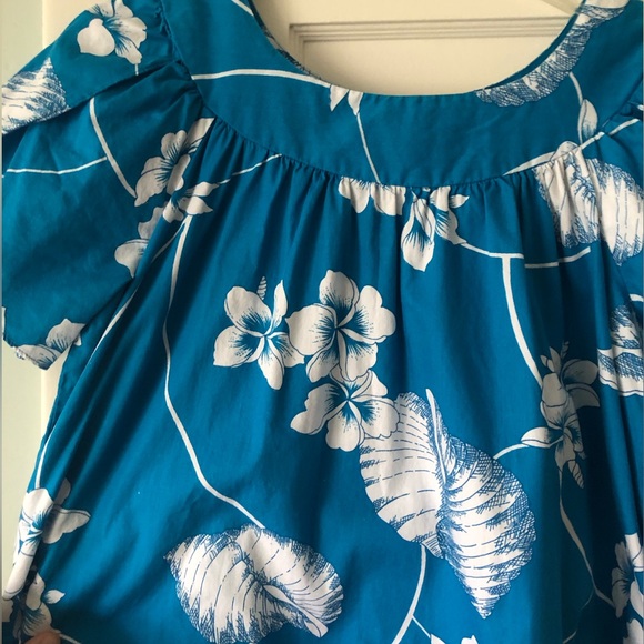 Hilo Hattie Large Blue Hawaiian Muumuu Dress Caftan aloha tiki hibiscus vintage - Picture 3 of 14